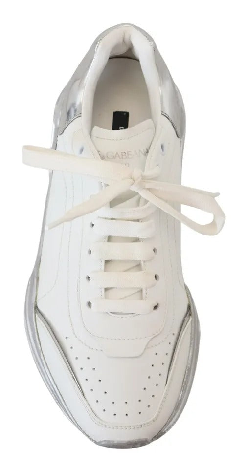 Dolce & Gabbana White Silver Leather Daymaster Women Sneakers Shoes