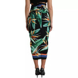 Dolce & Gabbana Black Strelitzia High Waist Wrap Midi Skirt