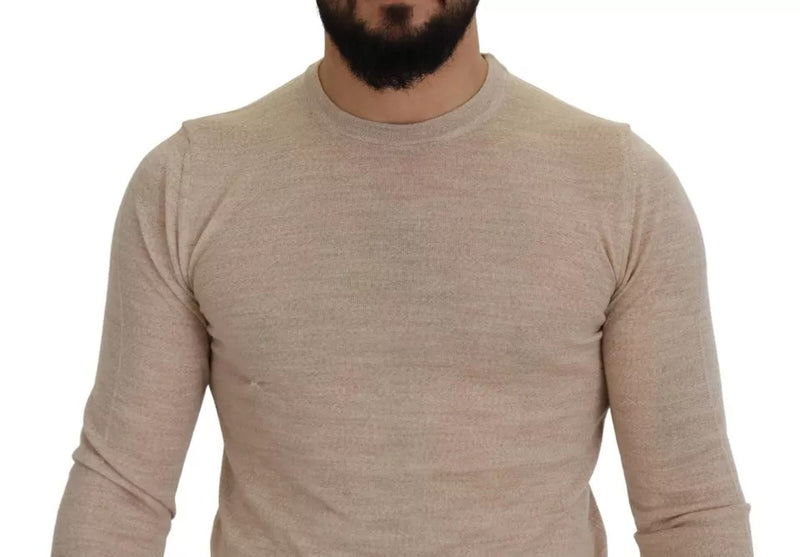 Dolce & Gabbana Beige Virgin Wool Crew Neck Pullover Sweater