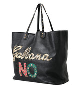 Dolce & Gabbana Black BEATRICE Leather Embellished Shopping Tote Bag