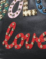 Dolce & Gabbana Black BEATRICE Leather Embellished Shopping Tote Bag