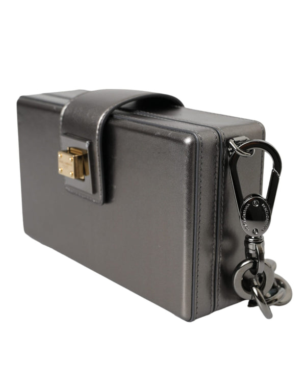 Dolce & Gabbana Metallic Gray Calfskin Leather DG BOX Shoulder Bag