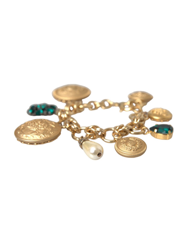 Dolce & Gabbana Gold Tone Brass Chain Crystal Women Bracelet