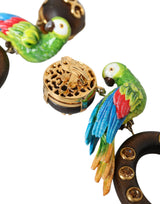 Dolce & Gabbana Multicolor Parrot Wood Brass Crystal Embellished Earring