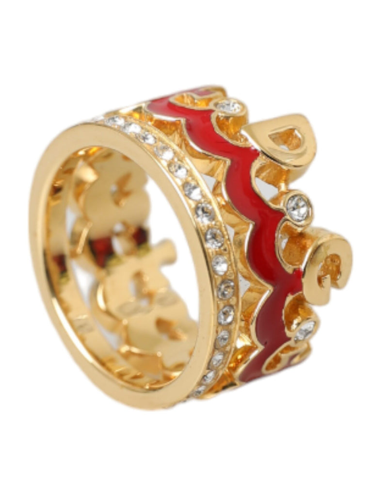 Dolce & Gabbana Gold Tone BrassCrystal Enamel DG CROWN Statement Ring