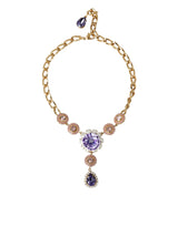 Dolce & Gabbana Gold Brass Crystal Purple Pink Pearl Pendants Necklace