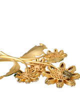 Dolce & Gabbana Gold Yellow Green Filigree Flower Crystals Brooch Pin