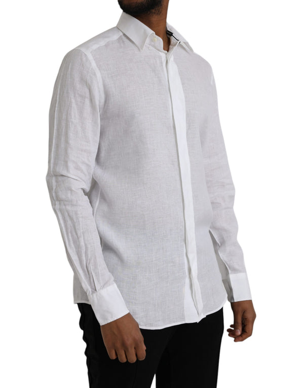 Dolce & Gabbana White Linen Long Sleeve Dress MARTINI Shirt