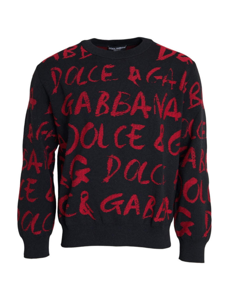 Dolce & Gabbana Black Red Logo Crew Neck Sweatshirt Men Sweater