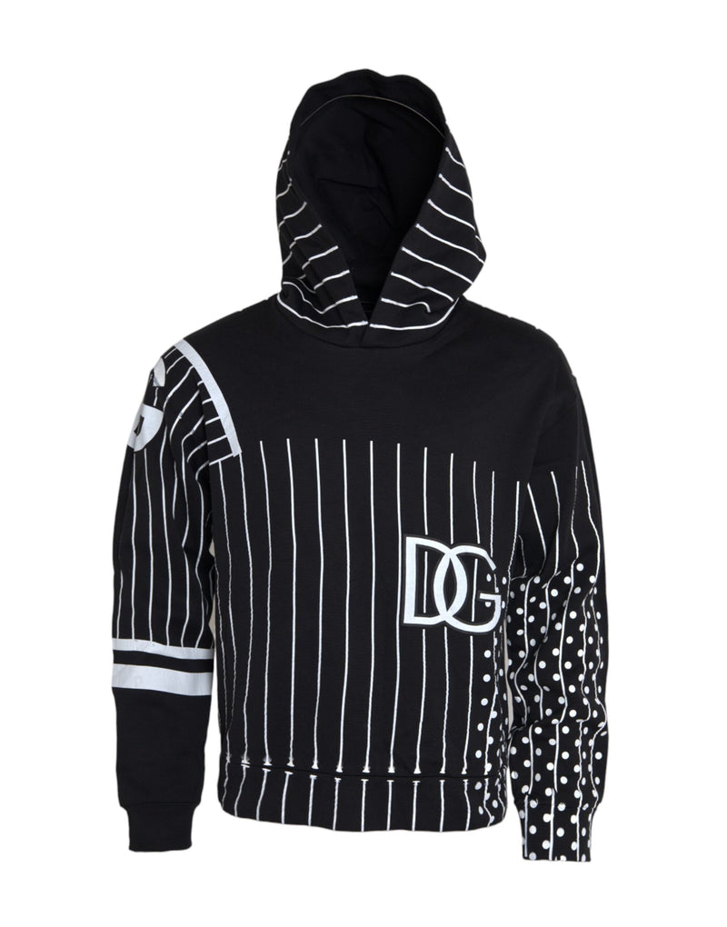 Dolce & Gabbana Black Patchwork Hooded Sweatshirt Sweater