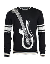 Dolce & Gabbana Black White Guitar Print Silk Pullover Sweater