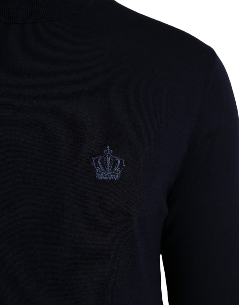 Dolce & Gabbana Blue Wool Crown Turtleneck Pullover Sweater