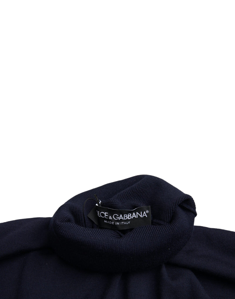 Dolce & Gabbana Blue Wool Crown Turtleneck Pullover Sweater