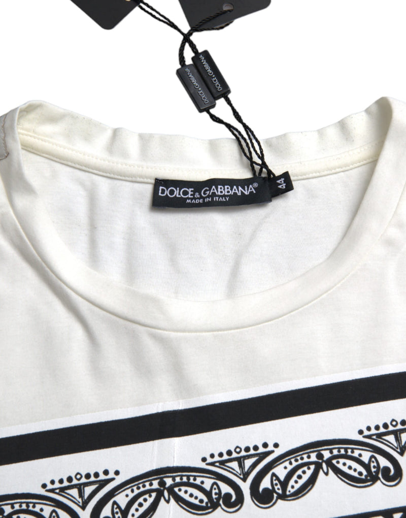 Dolce & Gabbana White Graphic Print Cotton Crew Neck T-shirt