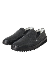 Dolce & Gabbana Black Woven Buffalo Leather Men Loafers Shoes