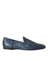 Dolce & Gabbana Blue Woven Leather Slip On Loafers Men Shoes