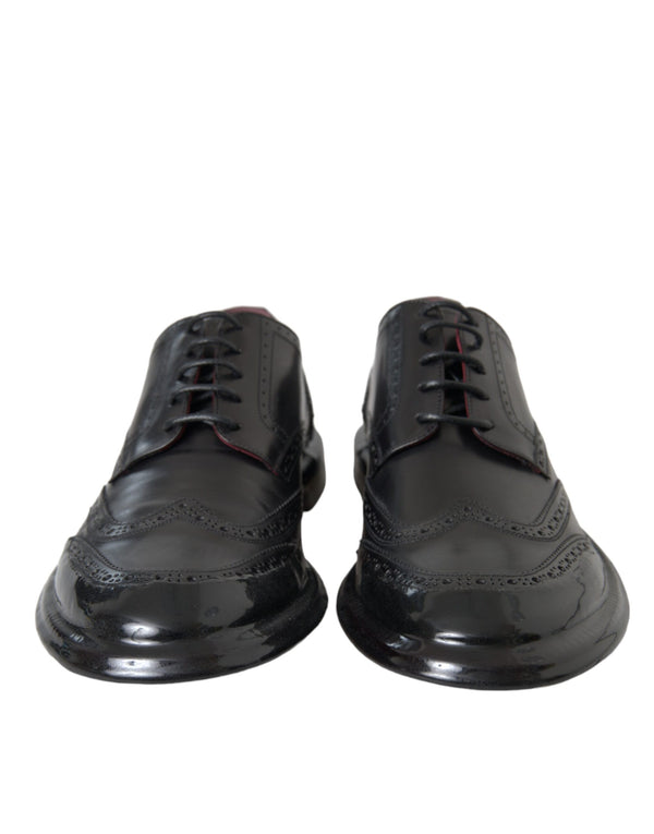 Dolce & Gabbana Black Leather Oxford Wingtip Formal Men Shoes