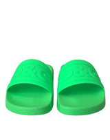 Dolce & Gabbana Green Leather Slides Sandals Beachwear Shoes