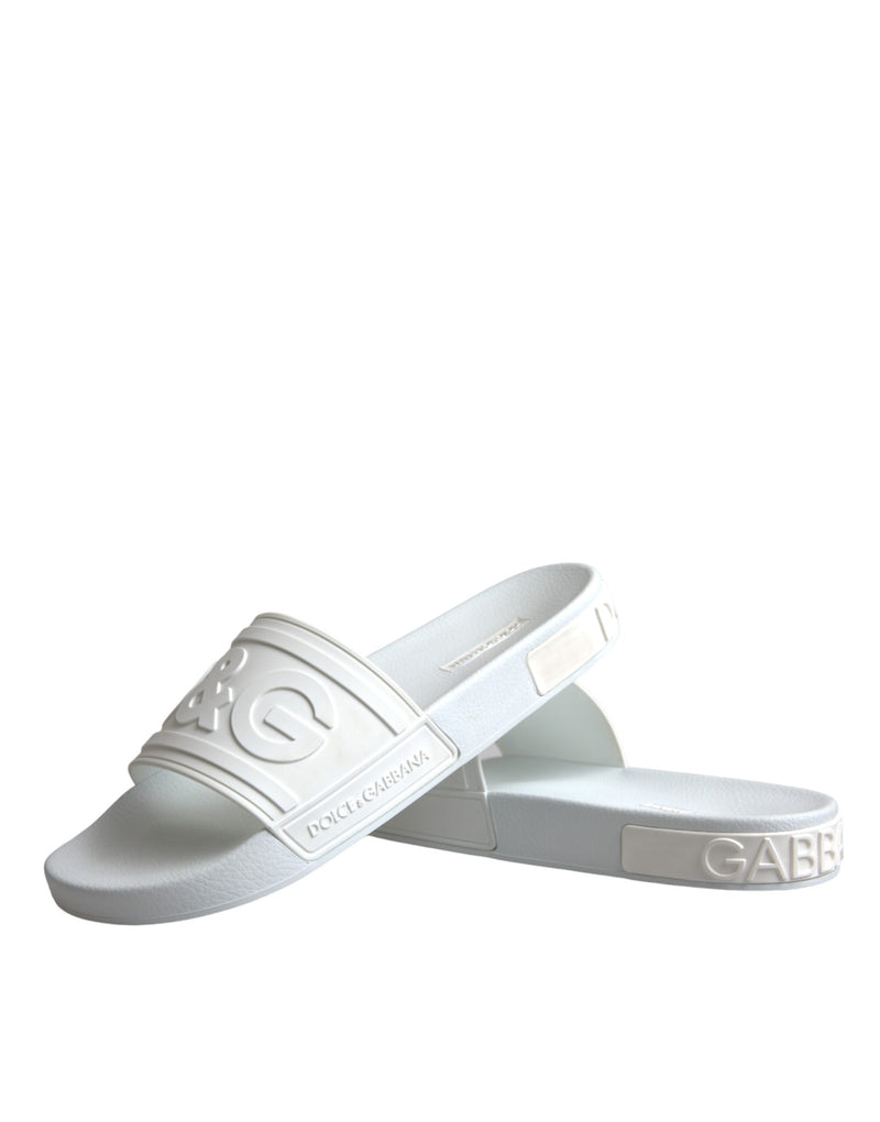 Dolce & Gabbana White Rubber Slides Sandals Beachwear Shoes