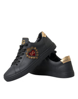 Dolce & Gabbana Black Leather Heart Embellished Sneakers Shoes