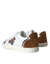 Dolce & Gabbana White Brown Leather Logo Low Top Sneakers Shoes