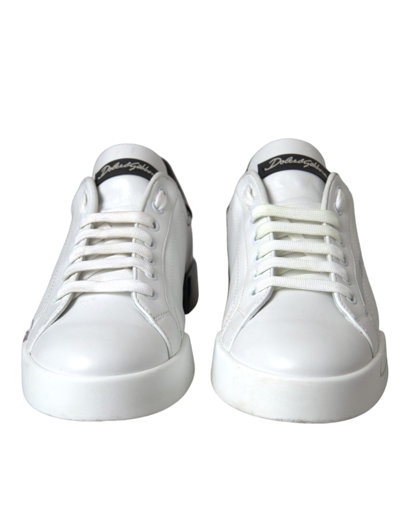 Dolce & Gabbana White Black Leather Logo Low Top Sneakers Shoes