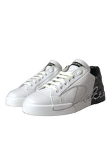 Dolce & Gabbana White Black Leather Logo Low Top Sneakers Shoes