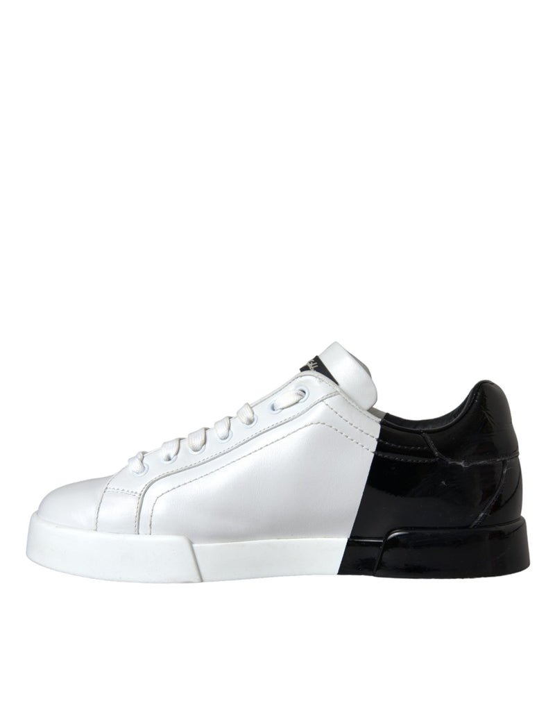 Dolce & Gabbana White Black Leather Logo Low Top Sneakers Shoes