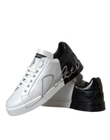 Dolce & Gabbana White Black Leather Logo Low Top Sneakers Shoes