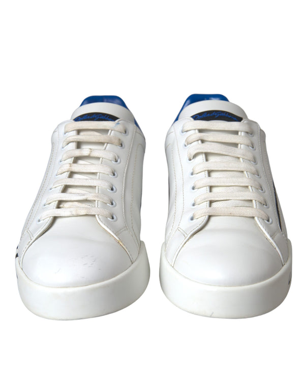 Dolce & Gabbana White Blue Leather Logo Low Top Sneakers Shoes