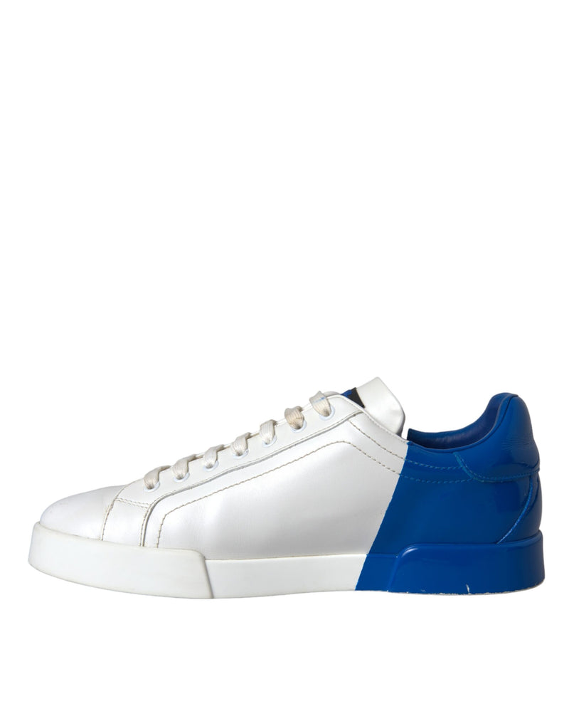 Dolce & Gabbana White Blue Leather Logo Low Top Sneakers Shoes