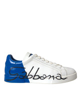 Dolce & Gabbana White Blue Leather Logo Low Top Sneakers Shoes