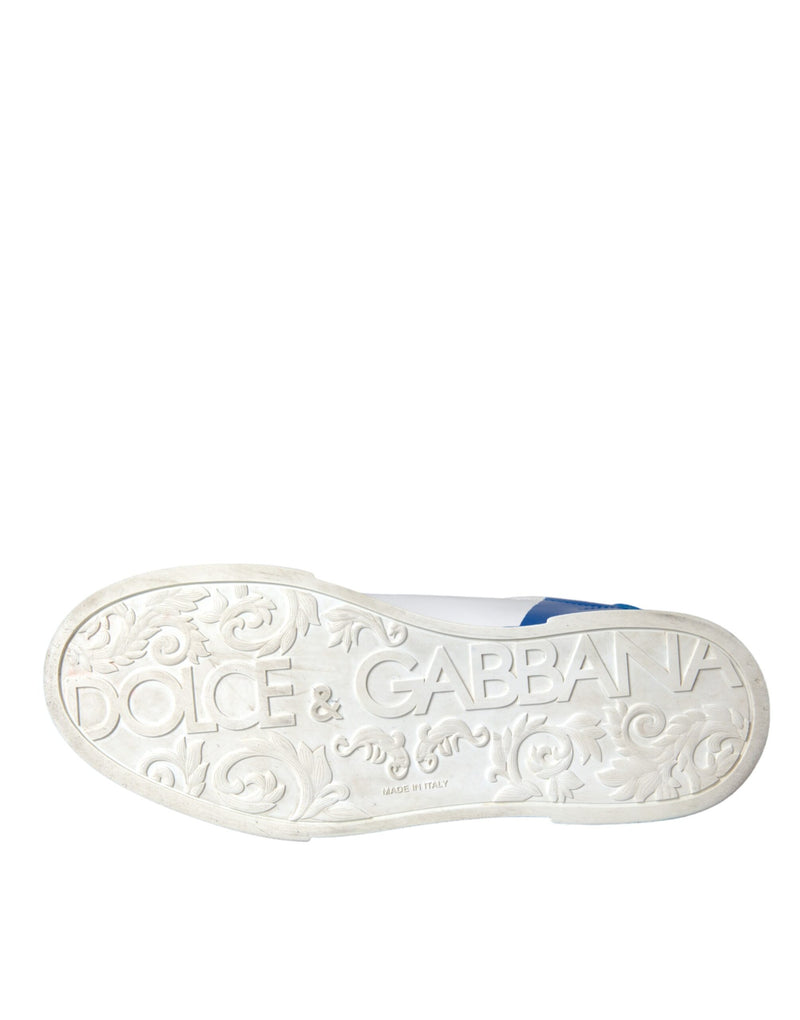 Dolce & Gabbana White Blue Leather Logo Low Top Sneakers Shoes