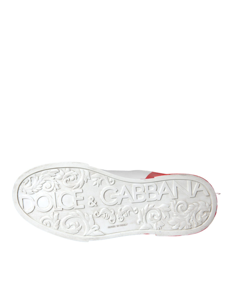 Dolce & Gabbana White Red Leather Logo Low Top Sneakers Shoes