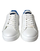 Dolce & Gabbana White Blue Leather Logo Low Top Sneakers Men Shoes