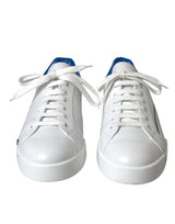 Dolce & Gabbana White Blue Leather Logo Low Top Sneakers Men Shoes