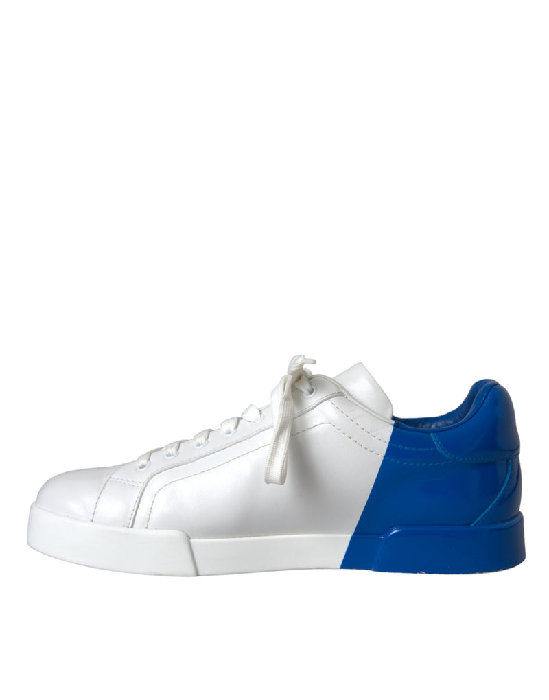 Dolce & Gabbana White Blue Leather Logo Low Top Sneakers Men Shoes