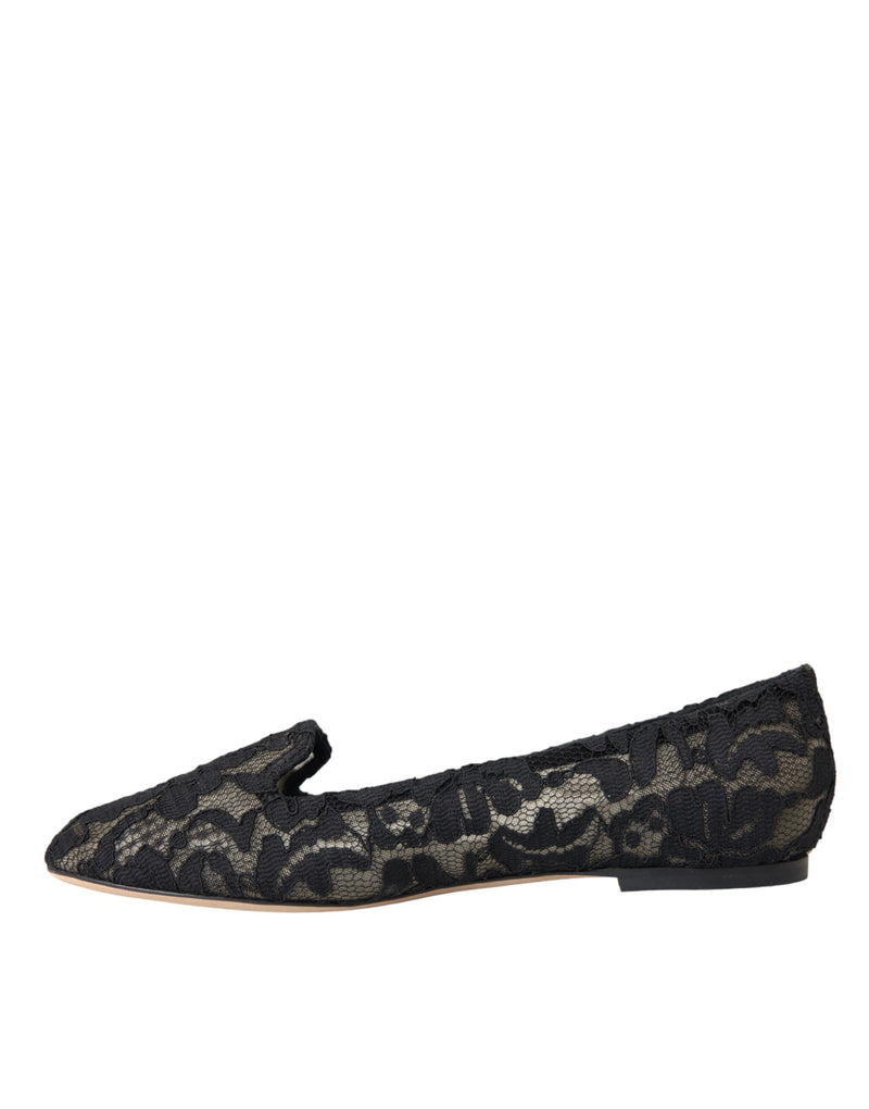 Dolce & Gabbana Black Floral Taormina Lace Loafer Flat Shoes