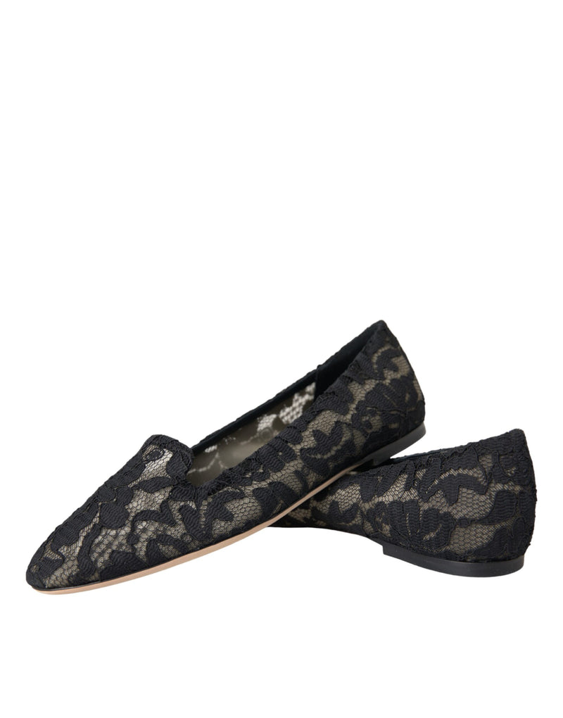 Dolce & Gabbana Black Floral Taormina Lace Loafer Flat Shoes