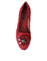 Dolce & Gabbana Red Lace Crystal Ballet Loafers Shoes