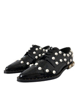 Dolce & Gabbana Black Leather Faux Pearl Dress Broque Shoes