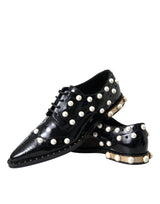 Dolce & Gabbana Black Leather Faux Pearl Dress Broque Shoes