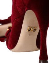 Dolce & Gabbana Dark Red Velvet Devotion Buckle Boots Shoes