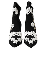 Dolce & Gabbana Black White Embroidery Slip On Boots Shoes