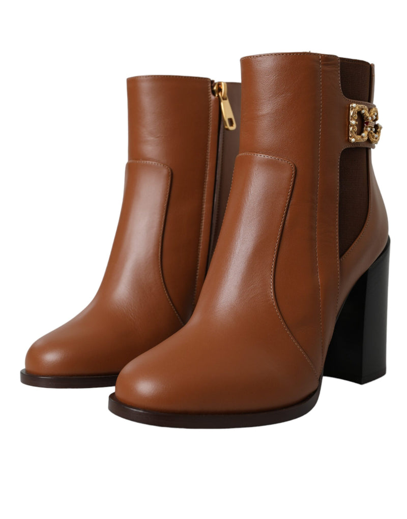 Dolce & Gabbana Brown Leather AMORE Heels Ankle Boots Shoes