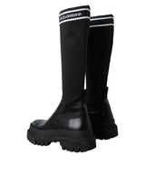 Dolce & Gabbana Black Leather Stretch Jersey Boots Shoes