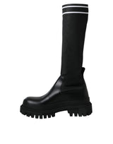 Dolce & Gabbana Black Leather Stretch Jersey Boots Shoes