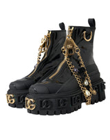 Dolce & Gabbana Black Rubber Embellished Trekking Boots Shoes