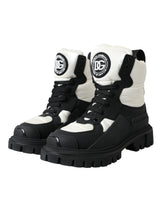 Dolce & Gabbana Black White Logo Padded Trekking Boots Shoes