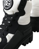 Dolce & Gabbana Black White Logo Padded Trekking Boots Shoes